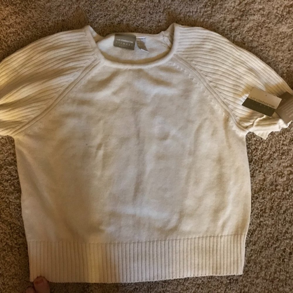 LIZ CLAIBORNE SHORT SLEEVE SWEATER TOP - NEW WITH TAGS - PETITE LARGE